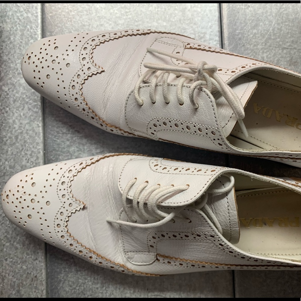 PRADA rare white leather wingtip oxfords